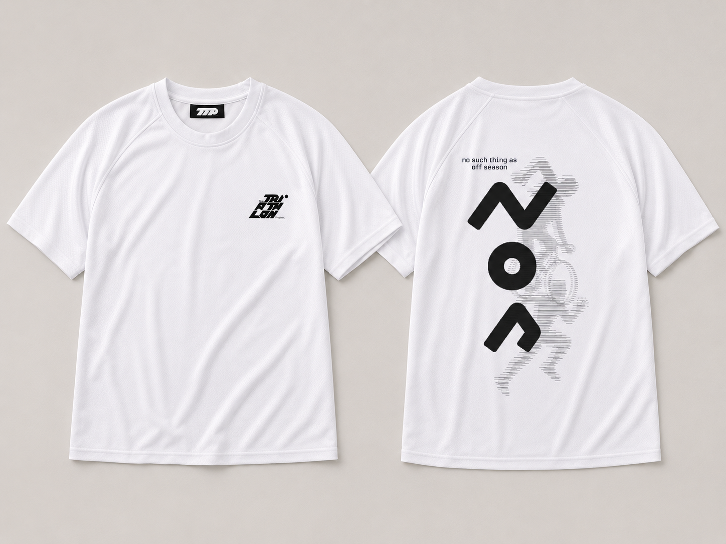 Flay lay image showing front and back of white shirt with design 